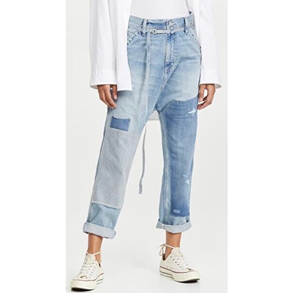 Denimist Carpenter Drop Pant Baggy Utility Jeans Railroad Patch Women's Size 26 - Picture 1 of 9